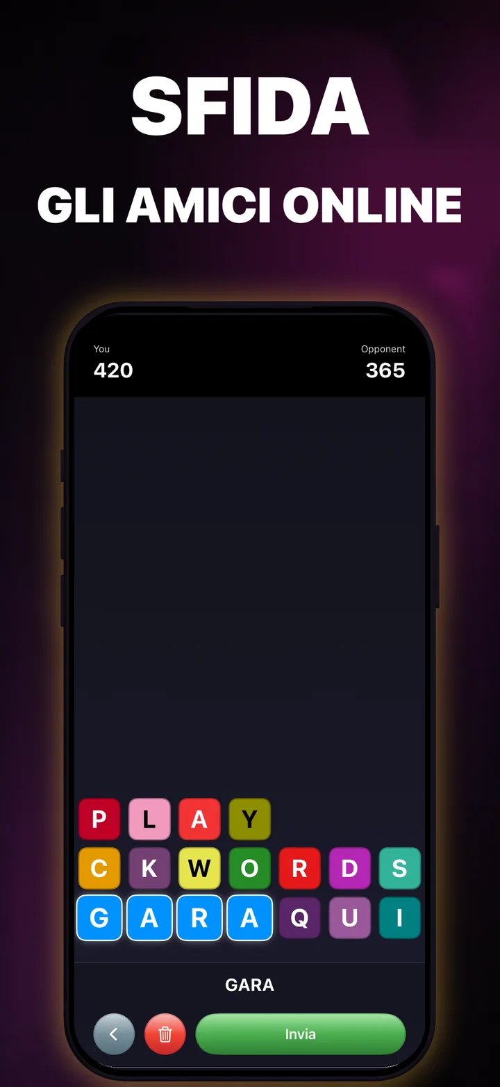 Due giocatori QuickWords gareggiano su griglie iPhone identiche